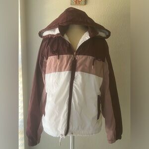 Women's size M Burgundy White Color Block Hooded Jacket
